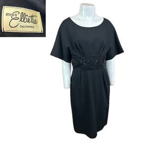 Vintage 1960s Miss Elliette Black Lace Beaded Short Party Dress / Small